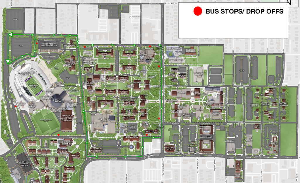 Map of Green Route with Stops, description in text.