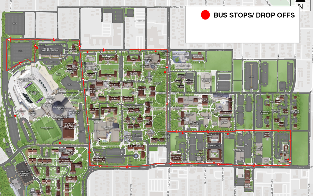 Map of Red Route with Stops, description in text.